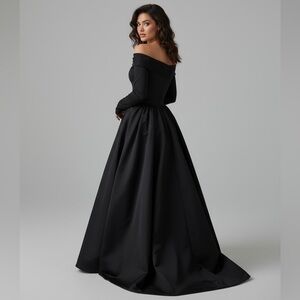 Elegant Off-the-Shoulder Long Black Evening Dress•XXL